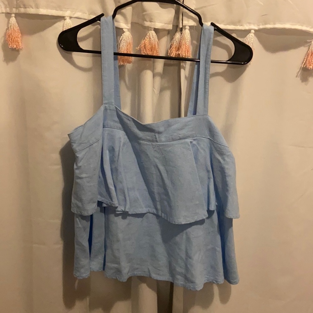 Baby Blue Straight Cut, Ruffled Tank - Never Worn